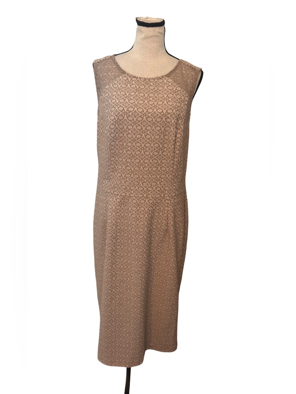 Long Tall Sally Lace Sheath Dress Midi Nude Taupe Sleeveless US 10 Tall